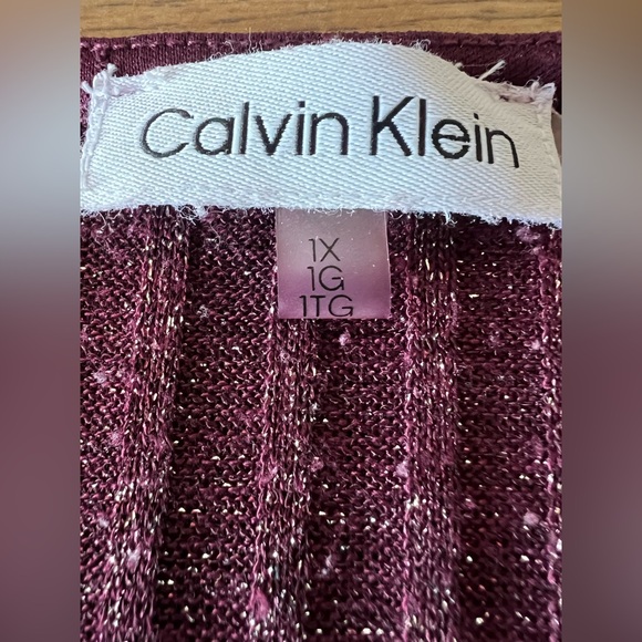 Womens Plus Size Calvin Klein Purple Metallic Ribbed V-Neck Tunic Top - Picture 4 of 11